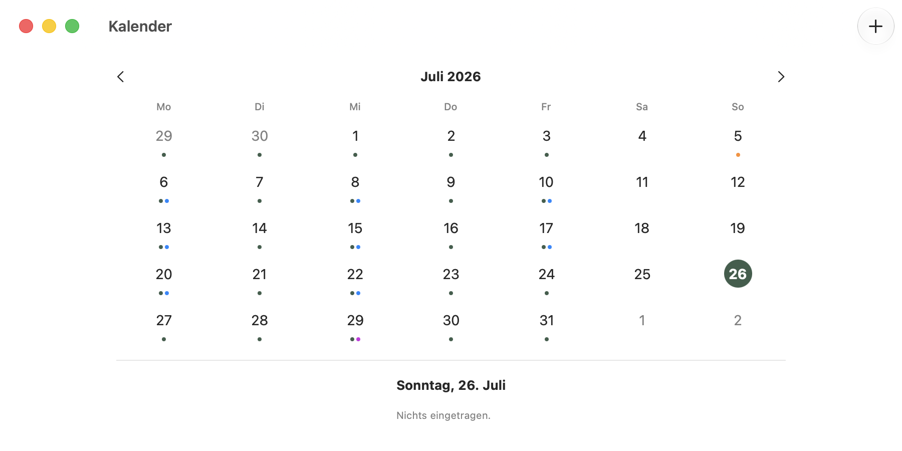 Kalender mit Monatsansicht und Tagesliste